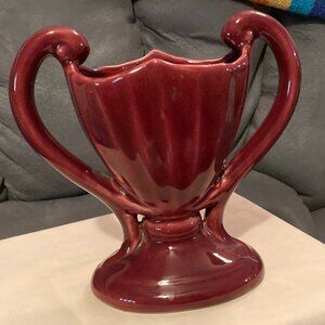 VTG 1950's Camark Maroon 404 USA Double Handle Vase/Planter-Trophy-7.5" H-EUC